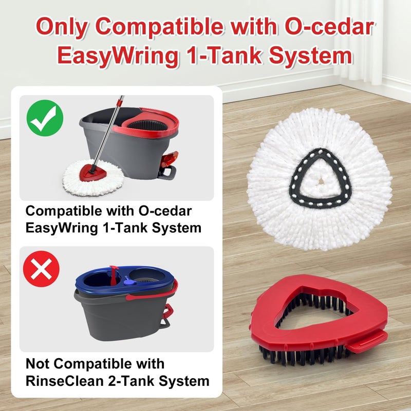 GFRED Mop Head Replacement Compatiable with Ocedar EasyWring 1-Tank System,Mircofiber Mop Heads Refill and Scrub Brush for O Cedar Easywring Spin Mop, 6 Pack Mop Refills & 2 Scrubber Head to Floor Cleaning - Image 3